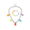 2-4Pcs Cartoon Resin Bear Necklaces Set Candy Color Lovely Teddy Bear Earrings Transparent Acrylic Gummy Rainbow Bear Bracelets for Women Charm Jewelry-B necklaes bracelets view 1