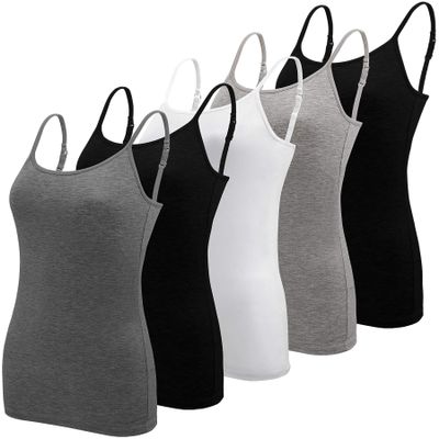 BQTQ 5 Pcs Women's Camisole Tank Tops Spaghetti Strap Undershirts, S(Gray)