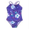 Kaerm Kids Girls One Piece Criss Cross Monokini Swimwear Floral Print Rash Guard Tankini Swimsuit Purple 5-6 Years view 3