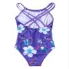 Kaerm Kids Girls One Piece Criss Cross Monokini Swimwear Floral Print Rash Guard Tankini Swimsuit Purple 5-6 Years view 4