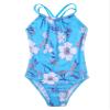 Kaerm Kids Girls One Piece Criss Cross Monokini Swimwear Floral Print Rash Guard Tankini Swimsuit Blue 13-14 Years view 3