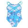 Kaerm Kids Girls One Piece Criss Cross Monokini Swimwear Floral Print Rash Guard Tankini Swimsuit Blue 13-14 Years view 4