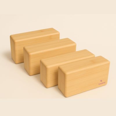 Yogikuti Bamboo Yoga Block Set of 4 Premium Wooden Support Block for Iyengar Yoga, Pilates and Fitness Lightweight, Strong & Sustainable