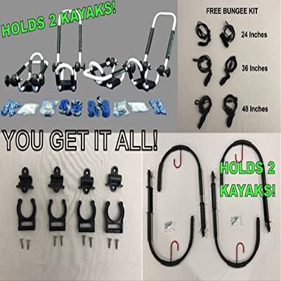Winter White Folding J-Style Kayak Rack ROOF TOP and Wall Carrier Bundle