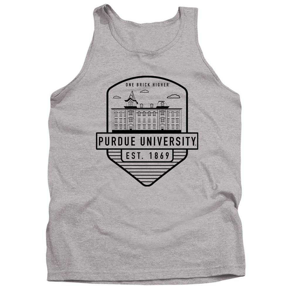 Purdue University Official Badge Unisex Adult Tank Top, Athletic Heather, Large