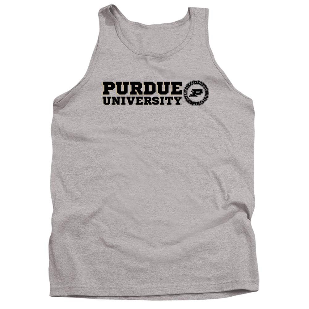 Purdue University Official Block Text Unisex Adult Tank Top, Athletic Heather, X-Large