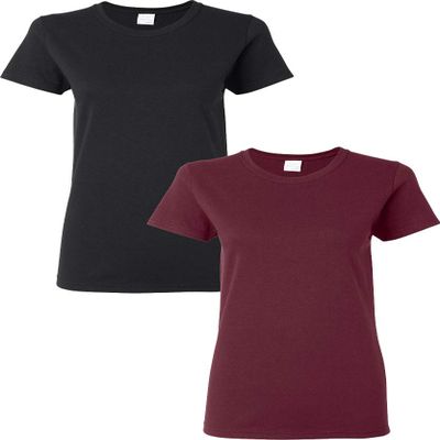 Gildan Heavy Cotton Ladies 5.3 oz. Missy Fit T-Shirt, 2-Pack Black-Maroon Medium