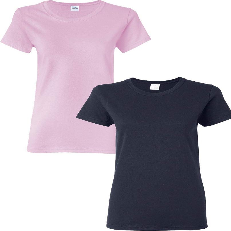 Gildan Heavy Cotton Ladies 5.3 oz. Missy Fit T-Shirt, 2-Pack LightPink-Navy Large