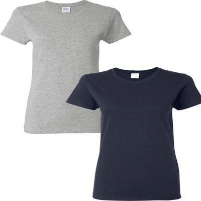 Gildan Heavy Cotton Ladies 5.3 oz. Missy Fit T-Shirt, 2-Pack Sportgrey-Navy Large