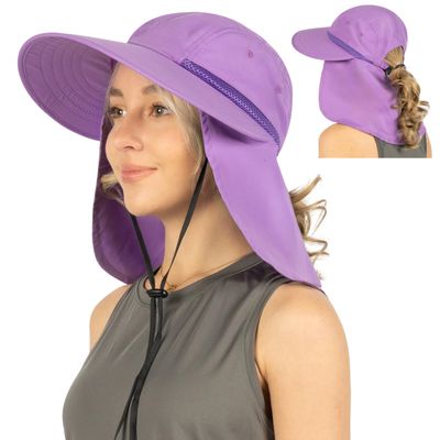 SUN CUBE Sun Hat for Women with Ponytail Hole Neck Flap, Gardening Hat for Women Sun Protection, UV Hats for Hiking Walking Fishing, UPF 50 Sunblock Outdoor Sun Shield Wide Brim Hat, Purple