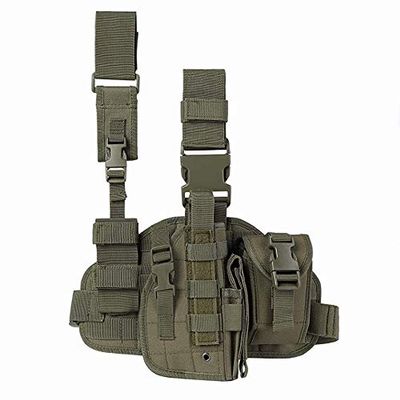 ACEXIER Tactical Drop Leg Holster with Magazine Pouch Military Tactical MOLLE Pistol Handgun Thigh Pistol Gun Holster Adjustable Right Handed Platform Panel Green