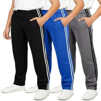 3 Pack Boys' Tricot Sweatpants Open Bottom Kids Teen Athletic Pants Pockets