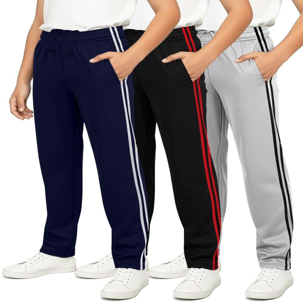 3 Pack Boys' Tricot Sweatpants Open Bottom Kids Teen Athletic Pants Pockets