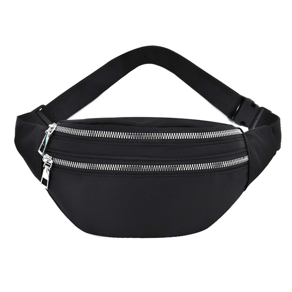 LIUCM Fanny Pack with Zipper Pockets and Quick Release Buckle Waterproof Waist Bag Pack with Adjustable Strap for Travel Sports Running,Black