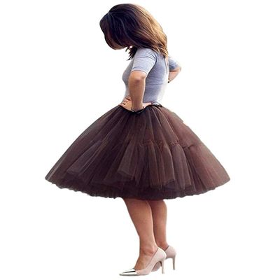 ELAWBTY Womens Knee Length Princess Petticoat Underskirt Tulle Tutu Skirt For Prom Party Brown XL