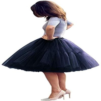 ELAWBTY Womens Knee Length Princess Petticoat Underskirt Tulle Tutu Skirt For Prom Party Navy Blue 4XL