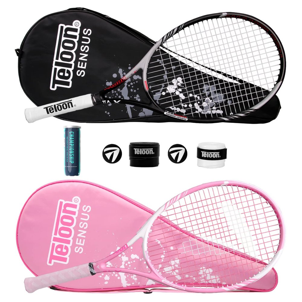 Teloon Tennis Rackets for Adults 2 pcs Recreational -27 inch Tennis Racquet for Men and Women College Students Beginner Tennis Racket. (Black-Pink)