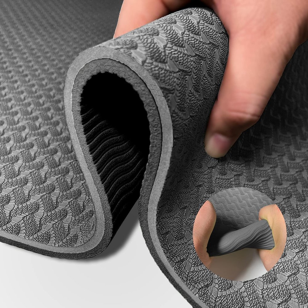 QMKGEC Yoga Mat 1/3" (8mm) Thick Non-Slip, Women Men Fitness & Exercise Mat, 72"Lx24"W Eco-Friendly TPE Workout Mat with Carrying Strap for Yoga, Pilates, Home Gym, Floor Exercises