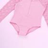 VernLan Kids Girls Floral Lace Long Sleeve Ballet Dance Leotard Bodysuit with Zipper Front for Gymnastics Sports wear Pink 12 view 4