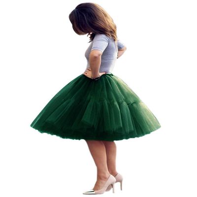 ELAWBTY Womens Knee Length Princess Petticoat Underskirt Tulle Tutu Skirt For Prom Party Dark Green S M L