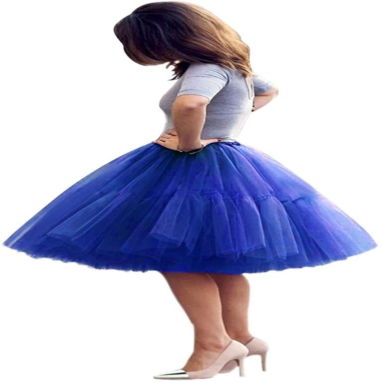 ELAWBTY Womens Knee Length Princess Petticoat Underskirt Tulle Tutu Skirt For Prom Party Royal Blue 5XL