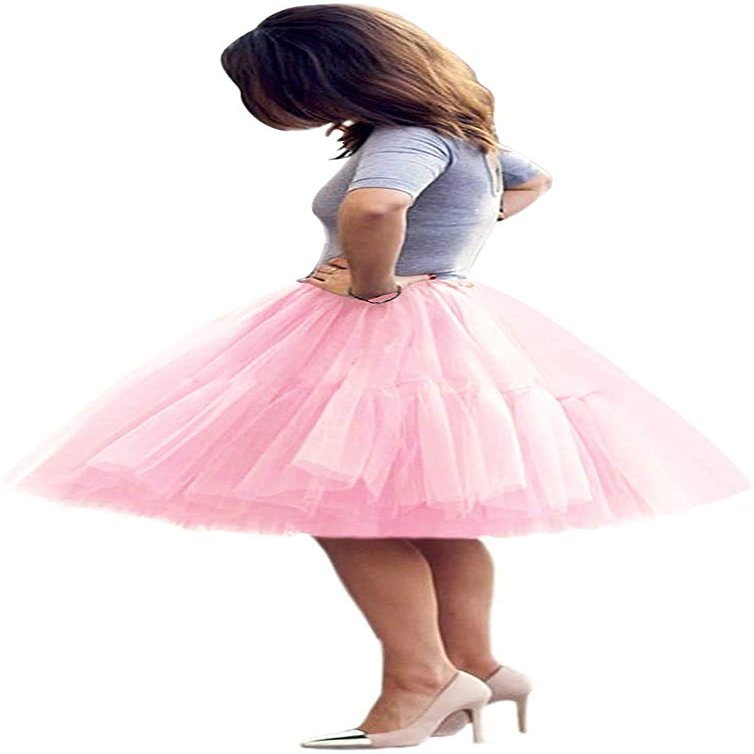 ELAWBTY Womens Knee Length Princess Petticoat Underskirt Tulle Tutu Skirt For Prom Party Pink S M L