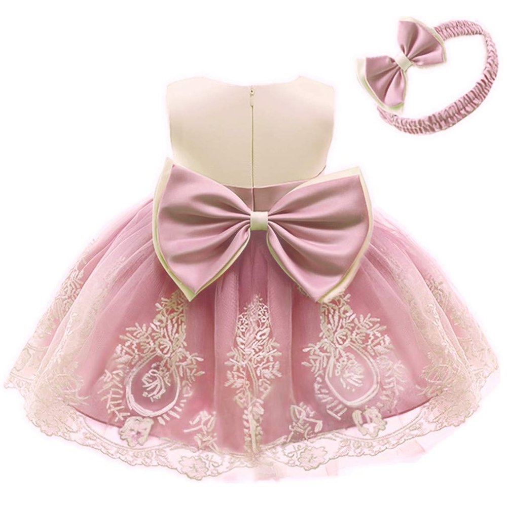 Baby Girls Embroidery Lace Dresses Toddler Ruffles Infant Easter Tutu Dress with Headwear (CameoBrown,70)