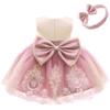 Baby Girls Embroidery Lace Dresses Toddler Ruffles Infant Easter Tutu Dress with Headwear (CameoBrown,70) view 1