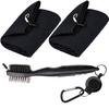 Aebor Golf Towels, Microfiber Waffle Pattern Tri-fold Golf Towel - Brush Tool Kit with Club Groove Cleaner, with Clip Men Women Golf Gifts (2 Black Towel+Black Brush) view 1