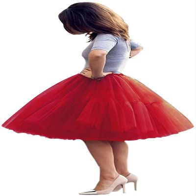 ELAWBTY Womens Knee Length Princess Petticoat Underskirt Tulle Tutu Skirt For Prom Party Red 4XL