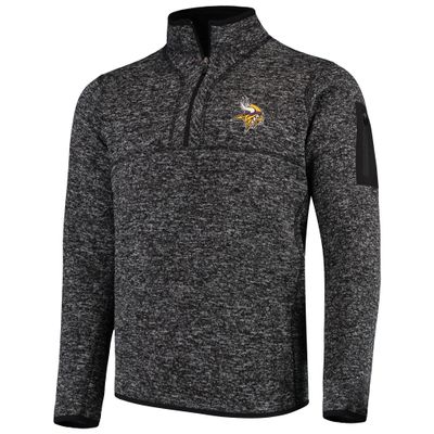 Antigua Men's Heather Black Minnesota Vikings Fortune Quarter-Zip Pullover Jacket