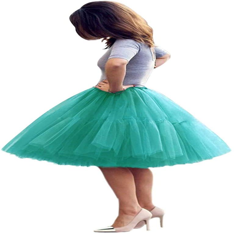 ELAWBTY Womens Knee Length Princess Petticoat Underskirt Tulle Tutu Skirt For Prom Party Turquoise XL