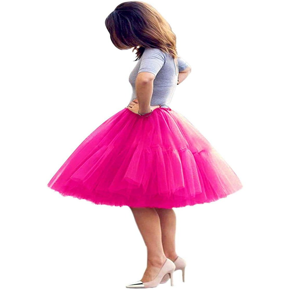 ELAWBTY Womens Knee Length Princess Petticoat Underskirt Tulle Tutu Skirt For Prom Party Hot Pink 5XL