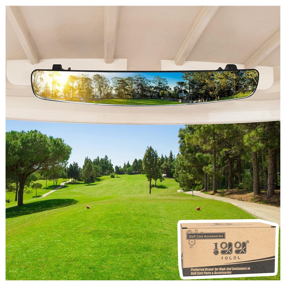 10L0L Panoramic Convex Golf Cart Mirror for EZGO, Club Car, Yamaha, Golf Cart Rear View Mirror (Double Bracket)