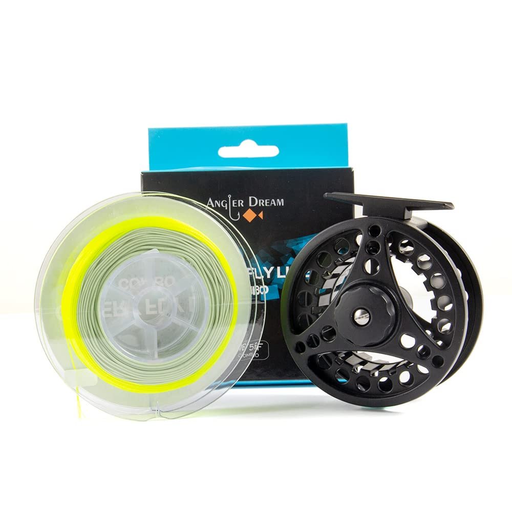 ANGLER DREAM (1/2WT 3/4WT 5/6WT 7/8WT) Fly Reel with Line Combo Aluminum Alloy Large Arbor Fly Fishing Reels Weight Forward Fly Line with Braided Backing Tapered Leader