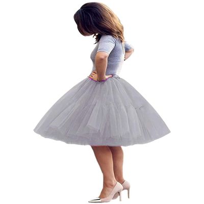 ELAWBTY Womens Knee Length Princess Petticoat Underskirt Tulle Tutu Skirt For Prom Party Grey 3XL
