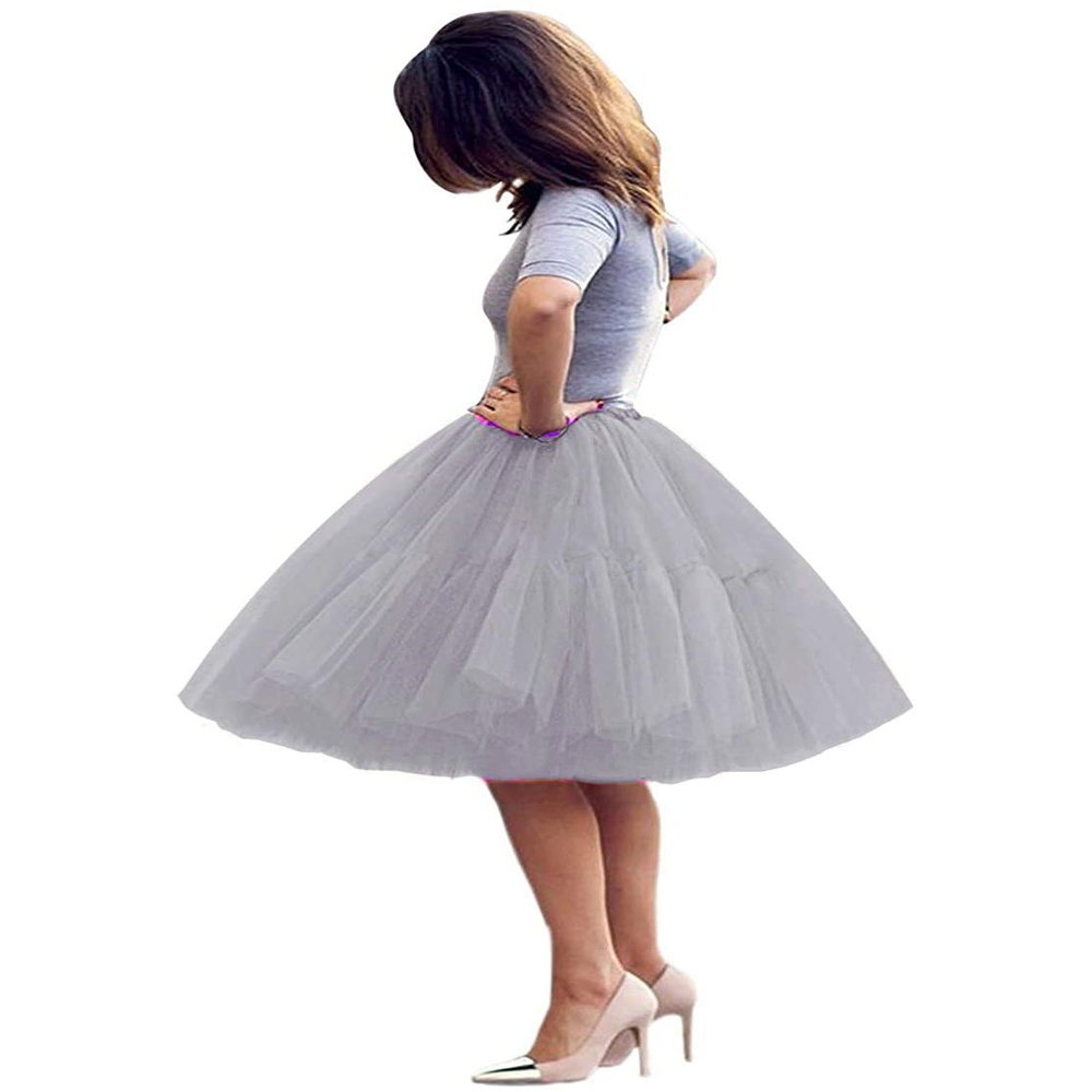 ELAWBTY Womens Knee Length Princess Petticoat Underskirt Tulle Tutu Skirt For Prom Party Grey 3XL