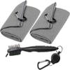 Aebor Golf Towels, Microfiber Waffle Pattern Tri-fold Golf Towel - Brush Tool Kit with Club Groove Cleaner, with Clip Men Women Golf Gifts (2 Grey Towel+Black Brush) view 1