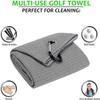Aebor Golf Towels, Microfiber Waffle Pattern Tri-fold Golf Towel - Brush Tool Kit with Club Groove Cleaner, with Clip Men Women Golf Gifts (2 Grey Towel+Black Brush) view 2