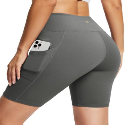 baleaf Biker Shorts Women Yoga Gym Workout Spandex Running Volleyball Tummy Control Compression with Pockets Soft 8" Gray XL