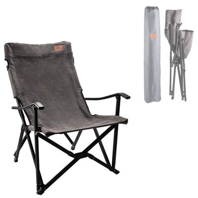 CAMPINGMOON Foldable Cotton Canvas Campfire Bonfire Open Fire Pits Camping Chair Low Style Chair Gray F-1003C-H