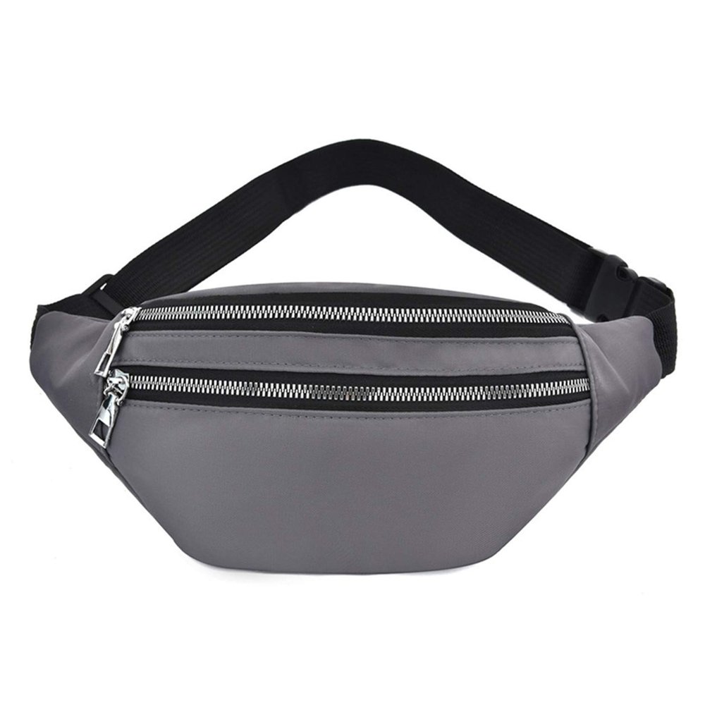 LIUCM Fanny Pack with Zipper Pockets and Quick Release Buckle Waterproof Waist Bag Pack with Adjustable Strap for Travel Sports Running,Gray