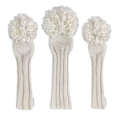 Sunfish Knit Wool Golf Headcover Set White Out Driver Fairway Hybrid All White