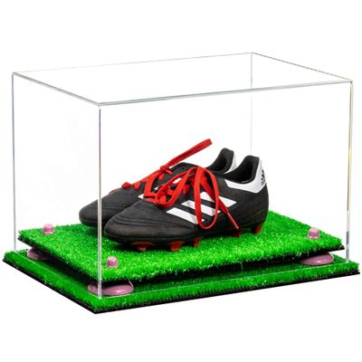 Better Display Cases Acrylic Kids Shoes Display Case - Medium Rectangle Box with Clear Case, Pink Risers and Turf Base 12" x 8.25" x 8" (A004, V41)