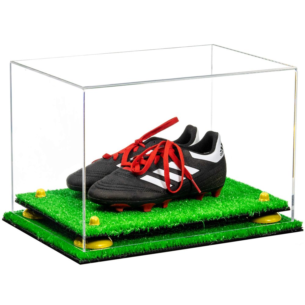 Better Display Cases Acrylic Kids Shoes Display Case - Medium Rectangle Box with Clear Case, Yellow Risers and Turf Base 12" x 8.25" x 8" (A004, V41)