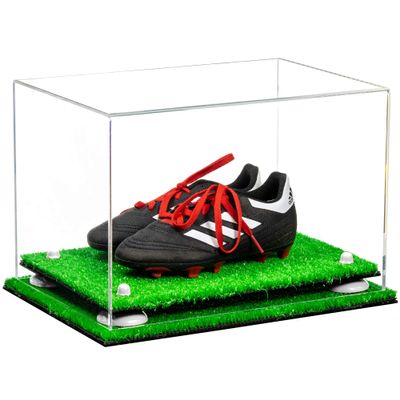 Better Display Cases Acrylic Kids Shoes Display Case - Medium Rectangle Box with Clear Case, White Risers and Turf Base 12" x 8.25" x 8" (A004, V41)