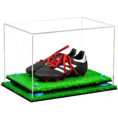 Better Display Cases Acrylic Kids Shoes Display Case - Medium Rectangle Box with Clear Case, Blue Risers and Turf Base 12" x 8.25" x 8" (A004, V41)