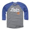 500 LEVEL Francisco Lindor 3/4 Sleeve T-Shirt (Baseball Tee, Small, Royal/Heather Gray) - Francisco Lindor Script WHT view 1
