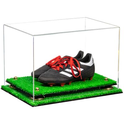 Better Display Cases Acrylic Kids Shoes Display Case - Medium Rectangle Box with Clear Case, Gold Risers and Turf Base 12" x 8.25" x 8" (A004, V41)