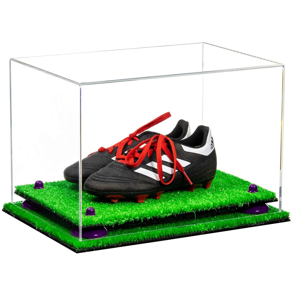 Better Display Cases Acrylic Kids Shoes Display Case - Medium Rectangle Box with Clear Case, Purple Risers and Turf Base 12" x 8.25" x 8" (A004, V41)